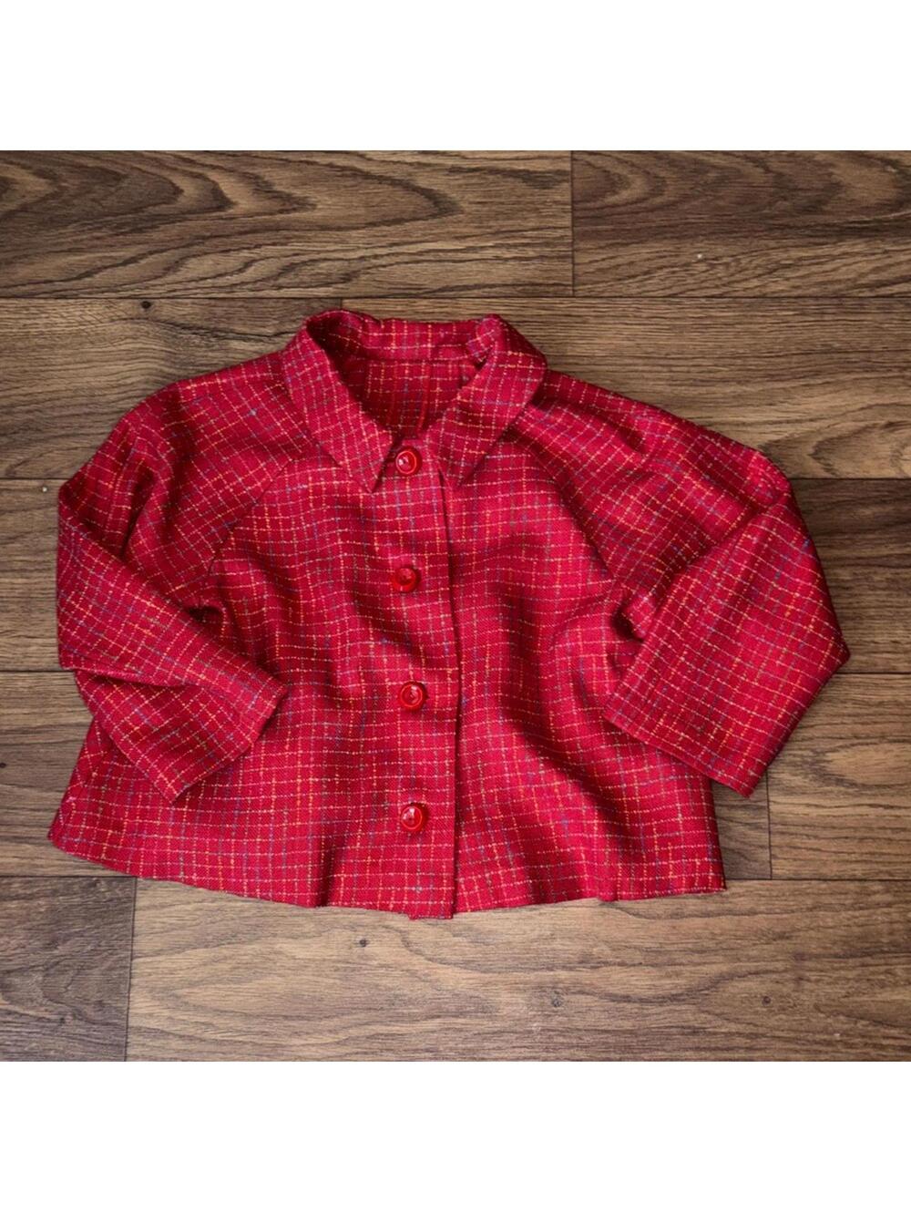 Red Colorful Tweed Plaid Sleeveless Dress Jacket Set Teacher Preppy - Picture 9 of 13